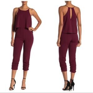 Love...Ady Solid Halter Popover Jumpsuit burgundy XXL